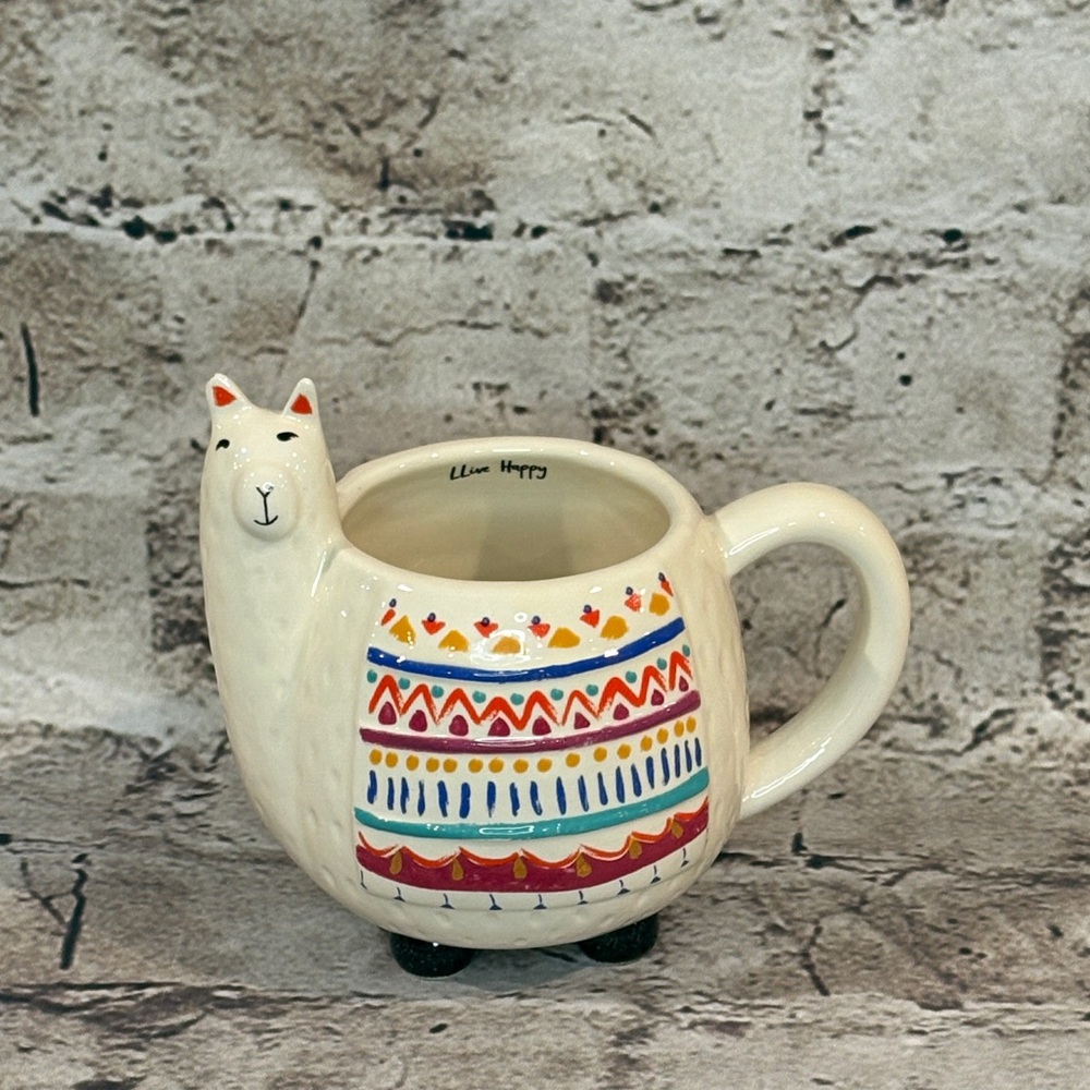 NATURAL LIFE Cream Llama Mug with Colorful Patterns